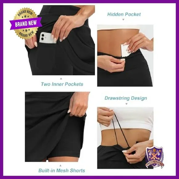 Women's Knee-Length Athletic Skort with Pockets & Drawstring Waist - Picture 5 of 8